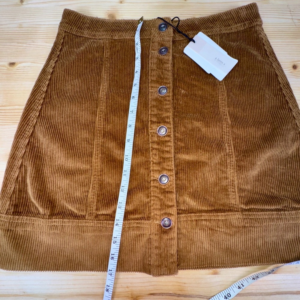 A Loves A Brown Corduroy Button Front Mini Skirt Size 4 High Waist Casual - Picture 6 of 7